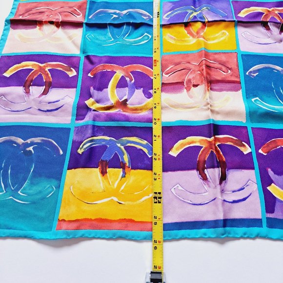 NEW Chanel CC Logo 100% Silk Multicolor Scarf 26" x 26" - Picture 5 of 11